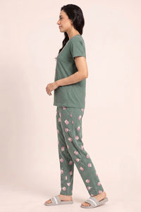 Zivame Farm Lore Knit Cotton Pyjama Set - Iceberg Green — thumbnail 3